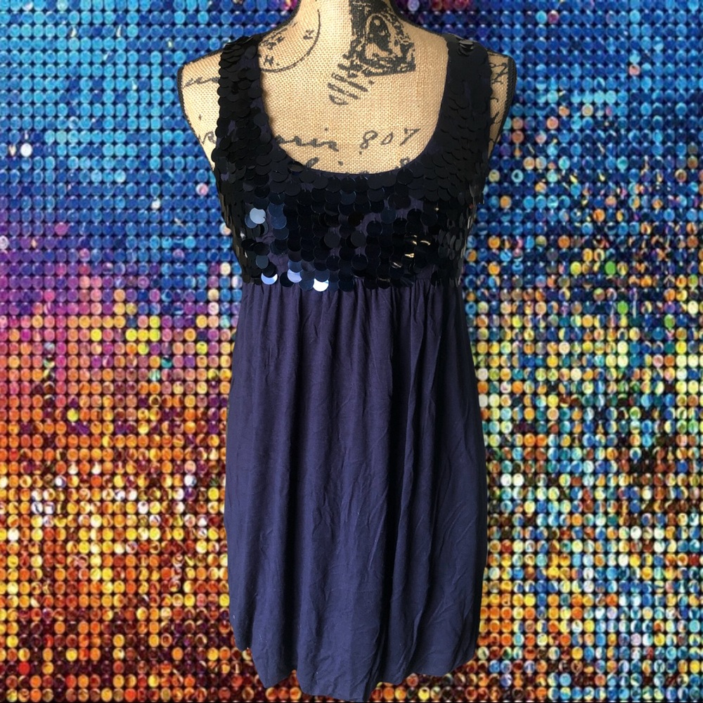 Navy Blue Sleeveless Dress with Sparkle Top! Women’s Small